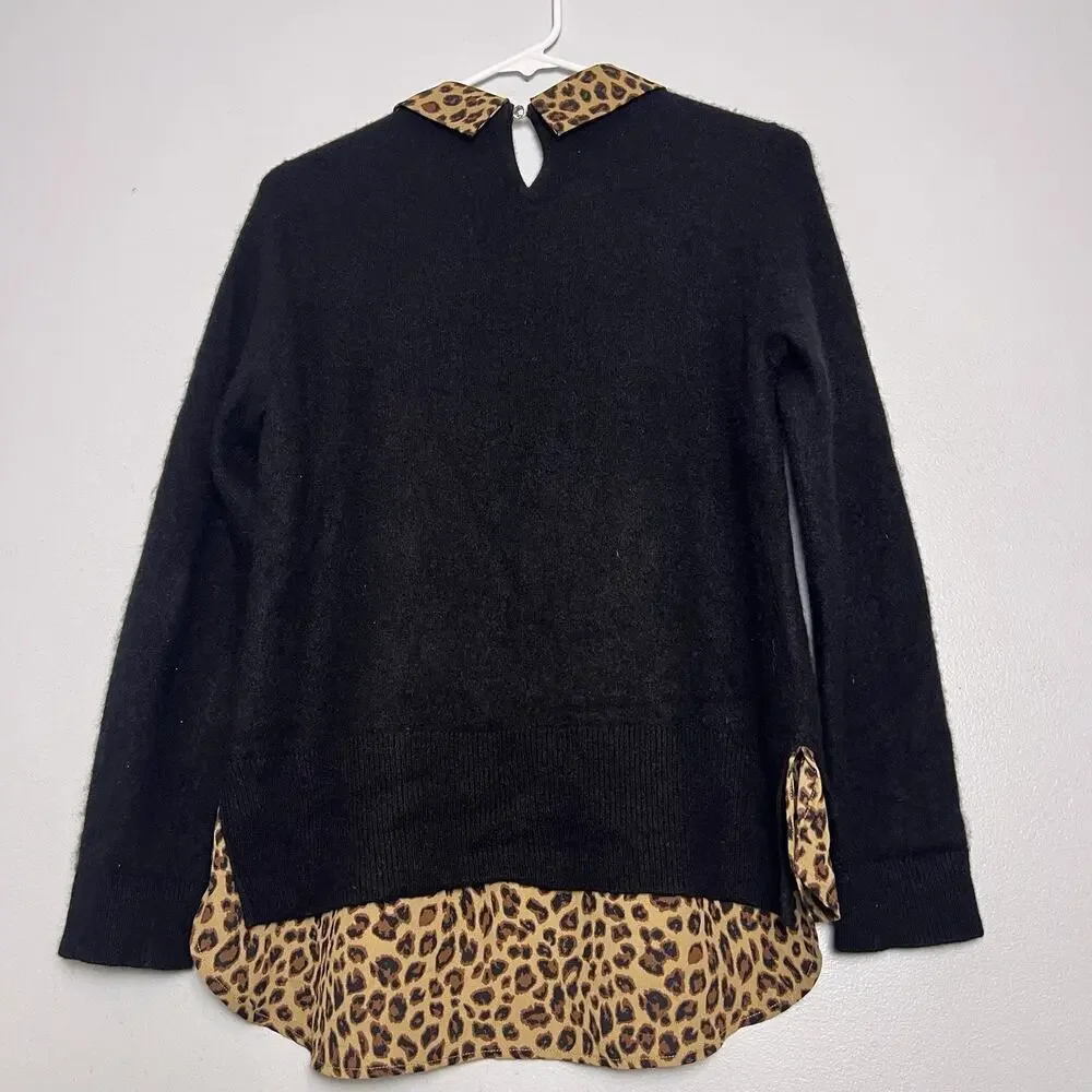Charter Club Women's 100% Cashmere Leopard Print Trimmed Sweater Sz M Black - Picture 11 of 11